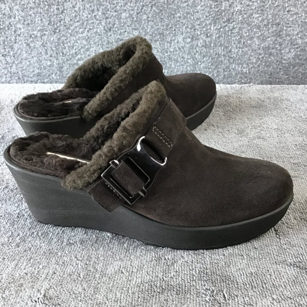 Via Spiga Dark Brown Suede Fleece Mule, Size 8M NWOT